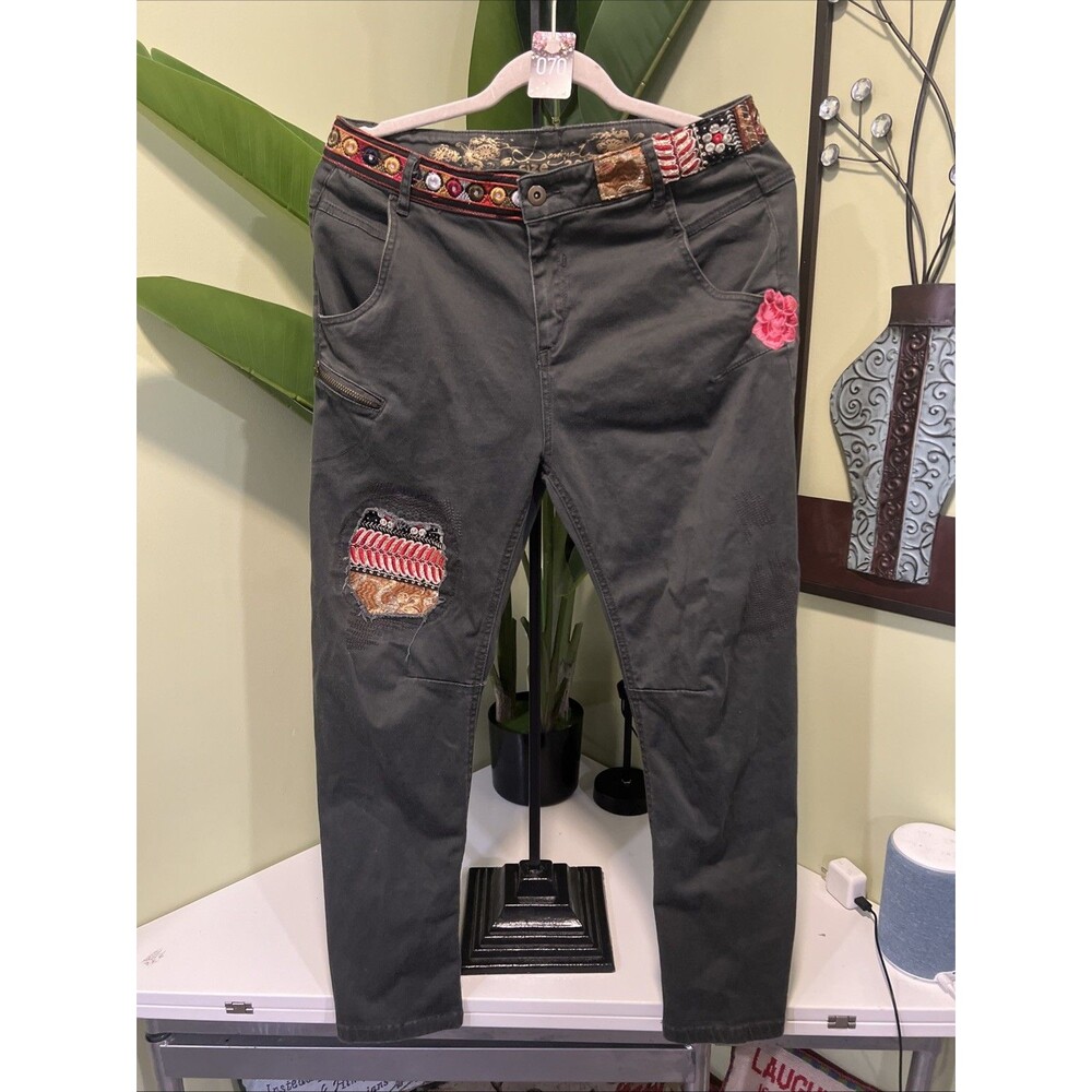 Desigual High Waist Embroidered Jeans 7/8 Women Pants Size 28
